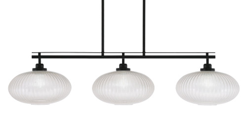 Odyssey 3 Light Island Light Shown In Matte Black Finish With 12" Micro Bubble Ribbed Glass (2636-MB-4658)