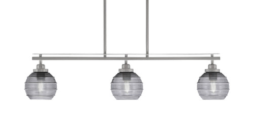 Odyssey 3 Light Island Light Shown In Brushed Nickel Finish With 6" Smoke Ribbed Glass (2636-BN-5112)