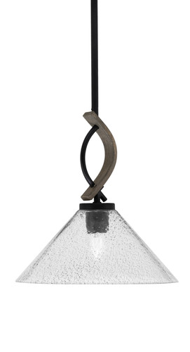 Monterey 1 Light Mini Pendant Shown In Matte Black & Painted Distressed Wood-look Metal Finish With 12" Smoke Bubble Glass  (2901-MBDW-2122)