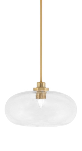 Odyssey Stem Hung Mini Pendant, New Age Brass Finish,13" Clear Bubble Glass (2601-NAB-206)