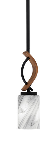 Monterey 1 Light Mini Pendant Shown In Matte Black & Painted Wood-look Metal Finish With 4" Onyx Swirl Glass (2901-MBWG-3009)