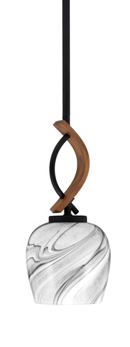 Monterey 1 Light Mini Pendant Shown In Matte Black & Painted Wood-look Metal Finish With 6" Onyx Swirl Glass (2901-MBWG-4819)
