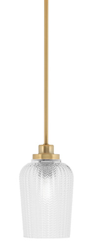 Odyssey Stem Hung Mini Pendant, New Age Brass Finish, 5" Clear Textured Glass (2601-NAB-4250)