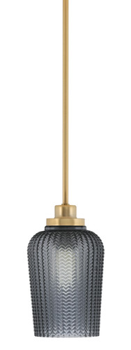 Odyssey Stem Hung Mini Pendant, New Age Brass Finish, 5" Smoke Textured Glass (2601-NAB-4252)