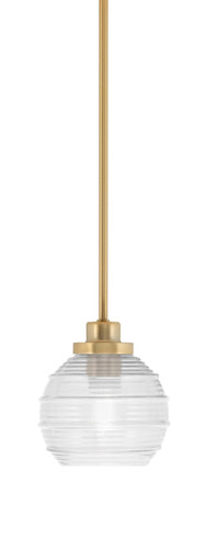 Odyssey Stem Hung Mini Pendant, New Age Brass Finish, 6" Clear Ribbed Glass (2601-NAB-5110)