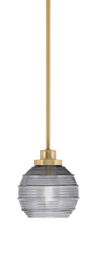 Odyssey Stem Hung Mini Pendant, New Age Brass Finish, 6" Smoke Ribbed Glass (2601-NAB-5112)