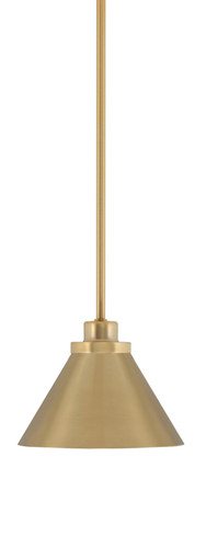 Odyssey Stem Hung Mini Pendant, New Age Brass Finish, 7" New Age Brass Cone Metal Shade (2601-NAB-421)