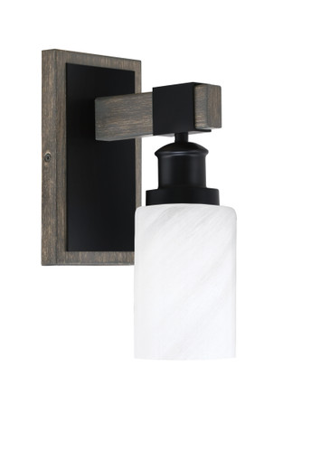 Tacoma 1 Light Wall Sconce Shown In Matte Black & Painted Distressed Wood-Look Metal Finish With 4" White Marble Glass (1841-MBDW-3001)