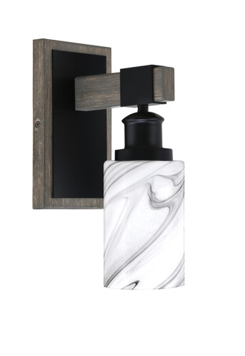 Tacoma 1 Light Wall Sconce Shown In Matte Black & Painted Distressed Wood-Look Metal Finish With 4" Onyx Swirl Glass (1841-MBDW-3009)