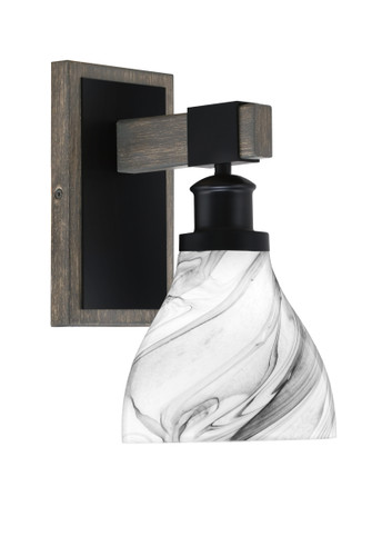 Tacoma 1 Light Wall Sconce Shown In Matte Black & Painted Distressed Wood-Look Metal Finish With 6.25" Onyx Swirl Glass (1841-MBDW-4769)