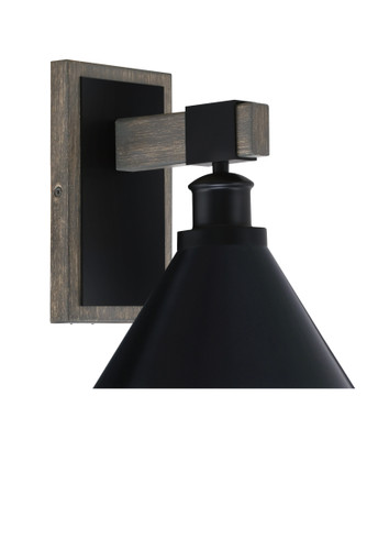 Tacoma 1 Light Wall Sconce Shown In Matte Black & Painted Distressed Wood-Look Metal Finish With 7" Matte Black Cone Metal Shade  (1841-MBDW-421-MB)
