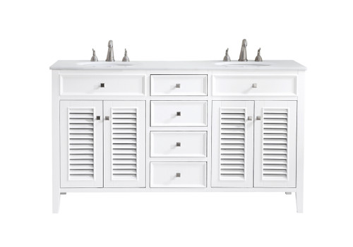 60 Inch Double Bathroom Vanity In White With Ivory White Engineered Marble (VF-1042-VW)