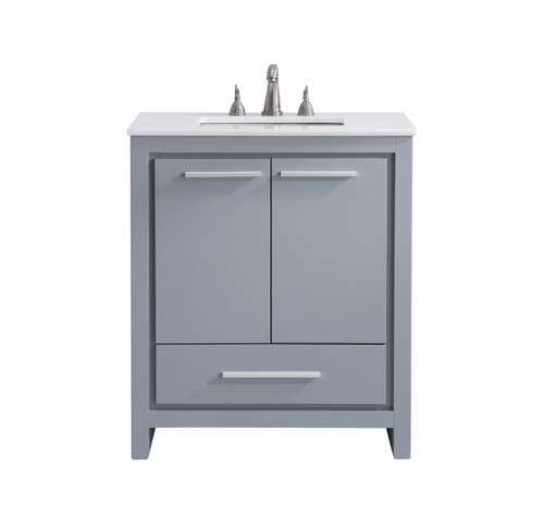 30 Inch Single Bathroom Vanity In Grey With Ivory White Engineered Marble (VF-1028-VW)