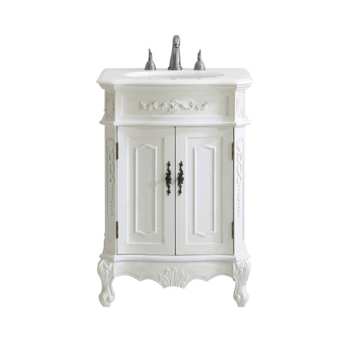 24 Inch Single Bathroom Vanity In Antique White With Ivory White Engineered Marble (VF-1006-VW)