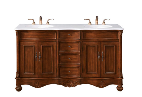 60 Inch Double Bathroom Vanity In Teak With Ivory White Engineered Marble (VF-1048-VW)