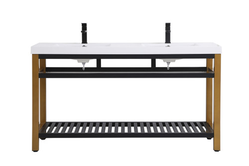 60 Inch Double Bathroom Metal Vanity In Golden Black (VF14060DGB)