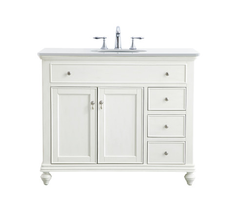 42 Inch Single Bathroom Vanity In Antique White With Ivory White Engineered Marble (VF12342AW-VW)