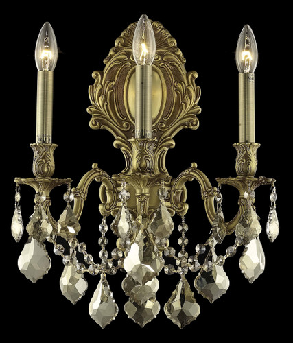 Monarch 3 Light French Gold Wall Sconce Golden Teak (Smoky) Royal Cut Crystal (9603W14FG-GT/RC)