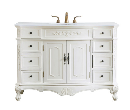 48 Inch Single Bathroom Vanity In Antique White  With Ivory White Engineered Marble (VF10148AW-VW)