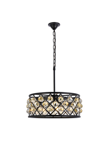 Madison 5 Light Matte Black Chandelier Golden Teak (Smoky) Royal Cut Crystal (1214D20MB-GT/RC)