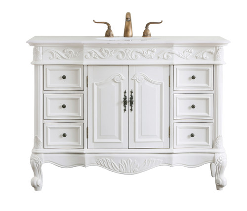 48 Inch Single Bathroom Vanity In Antique White With Ivory White Engineered Marble (VF38848AW-VW)