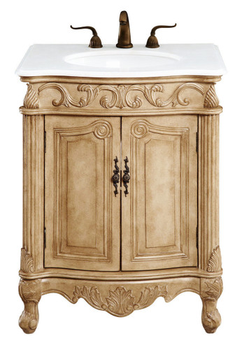 27 Inch Single Bathroom Vanity In Antique Beige With Ivory White Engineered Marble (VF-1002-VW)
