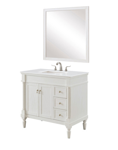 36 Inch Single Bathroom Vanity In Antique White With Ivory White Engineered Marble (VF13036AW-VW)