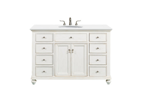 48 Inch Single Bathroom Vanity In Antique White With Ivory White Engineered Marble (VF12348AW-VW)