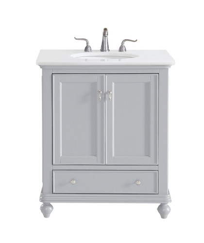 30 Inch Single Bathroom Vanity In Light Grey With Ivory White Engineered Marble (VF12330GR-VW)