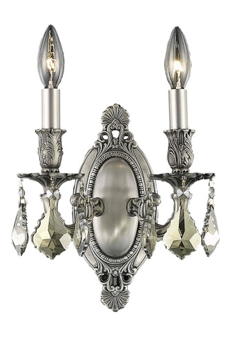 Rosalia 2 Light Pewter Wall Sconce Golden Teak (Smoky) Royal Cut Crystal (9202W9PW-GT/RC)