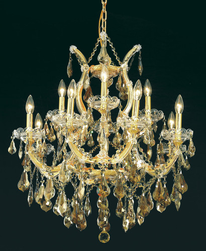 Maria Theresa 13 Light Gold Chandelier Golden Teak (Smoky) Royal Cut Crystal (2801D27G-GT/RC)