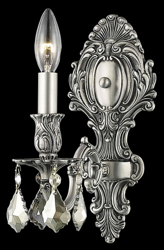 Monarch 1 Light Pewter Wall Sconce Golden Teak (Smoky) Royal Cut Crystal (9601W5PW-GT/RC)
