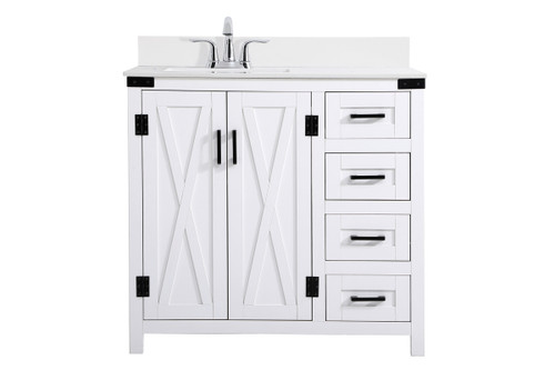 36 Inch Bathroom Vanity In White With Backsplash (VF90236WH-BS)