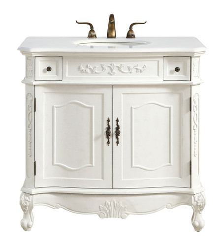 36 Inch Single Bathroom Vanity In Antique White With Ivory White Engineered Marble (VF10636AW-VW)