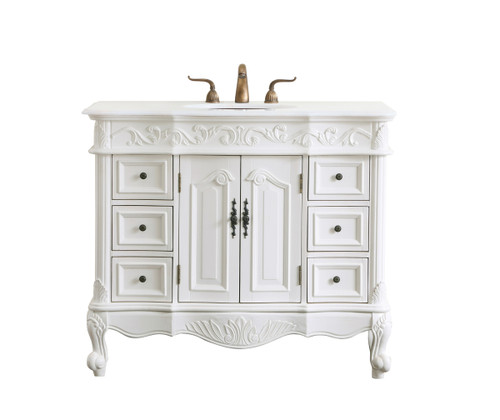 42 Inch Single Bathroom Vanity In Antique White With Ivory White Engineered Marble (VF38842AW-VW)