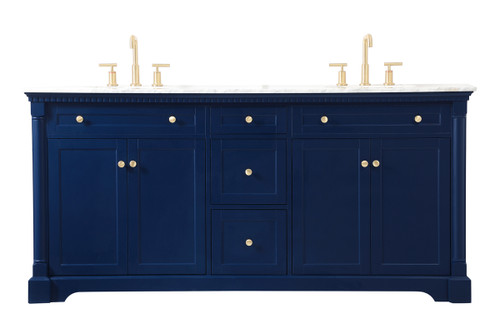 72 Inch Double Bathroom Vanity In Blue (VF53072DBL)