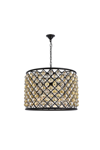 Madison 8 Light Matte Black Chandelier Golden Teak (Smoky) Royal Cut Crystal (1206D27MB-GT/RC)