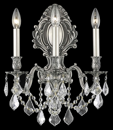 Monarch 3 Light Pewter Wall Sconce Clear Royal Cut Crystal (9603W14PW/RC)