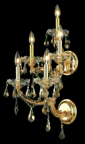 Maria Theresa 5 Light Gold Wall Sconce Golden Teak (Smoky) Royal Cut Crystal (2801W5G-GT/RC)