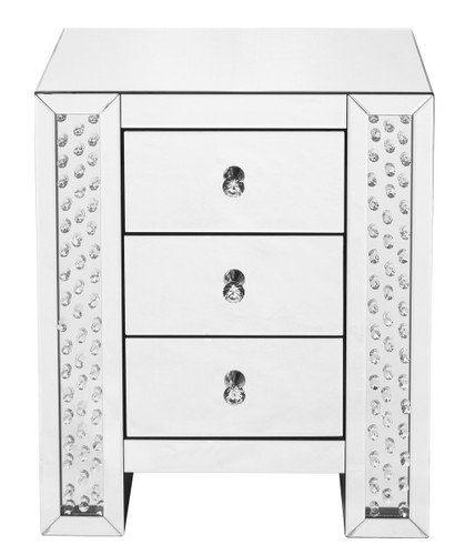 22 Inch Crystal Three Drawers End Table In Clear Mirror Finish (MF91006)