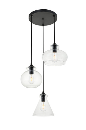 Destry 3 Lights Black Pendant With Clear Glass (LD2247BK)