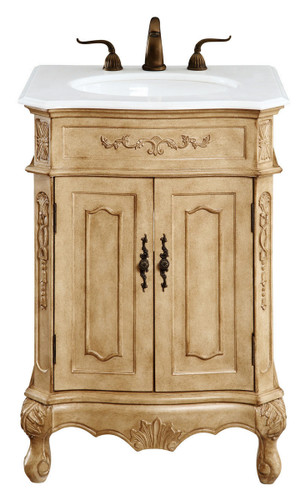 24 Inch Single Bathroom Vanity In Antique Beige With Ivory White Engineered Marble (VF-1001-VW)