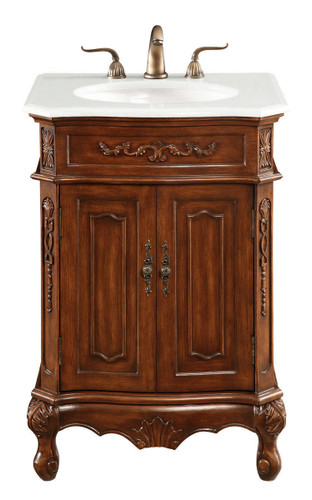 24 Inch Single Bathroom Vanity In Brown With Ivory White Engineered Marble (VF-1005-VW)