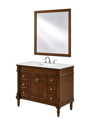 42 Inch Single Bathroom Vanity In Walnut With Ivory White Engineered Marble (VF13042WT-VW)