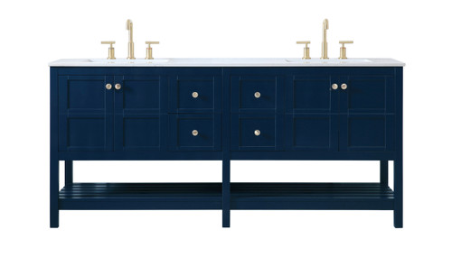72 Inch Double Bathroom Vanity In Blue (VF16472DBL)