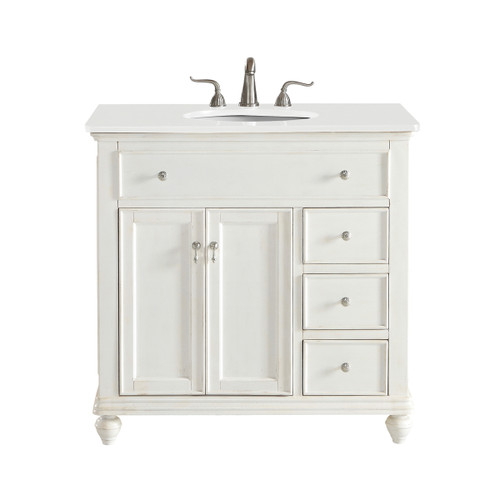 36 Inch Single Bathroom Vanity In Antique White With Ivory White Engineered Marble (VF12336AW-VW)