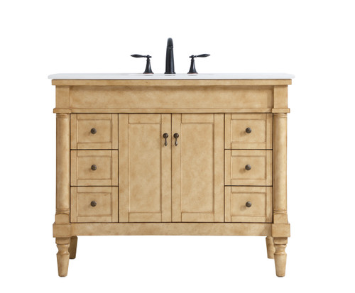 42 Inch Single Bathroom Vanity In Antique Beige With Ivory White Engineered Marble (VF13042AB-VW)