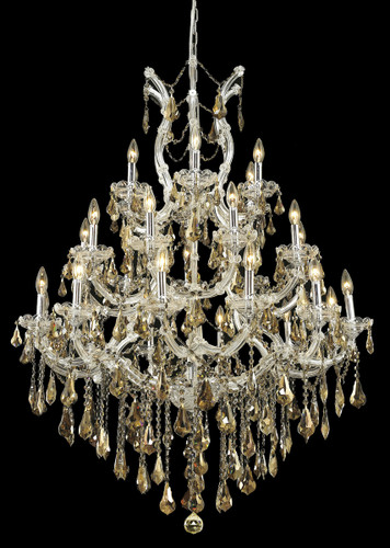 Maria Theresa 28 Light Chrome Chandelier Golden Teak (Smoky) Royal Cut Crystal (2801D38C-GT/RC)