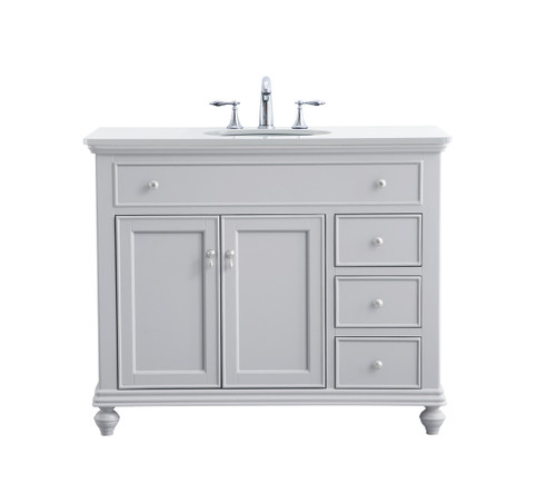 42 Inch Single Bathroom Vanity In Light Grey With Ivory White Engineered Marble (VF12342GR-VW)