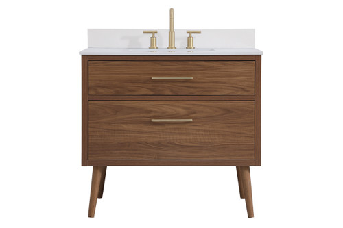 36 Inch Bathroom Vanity In Walnut Brown With Backsplash (VF41036WB-BS)